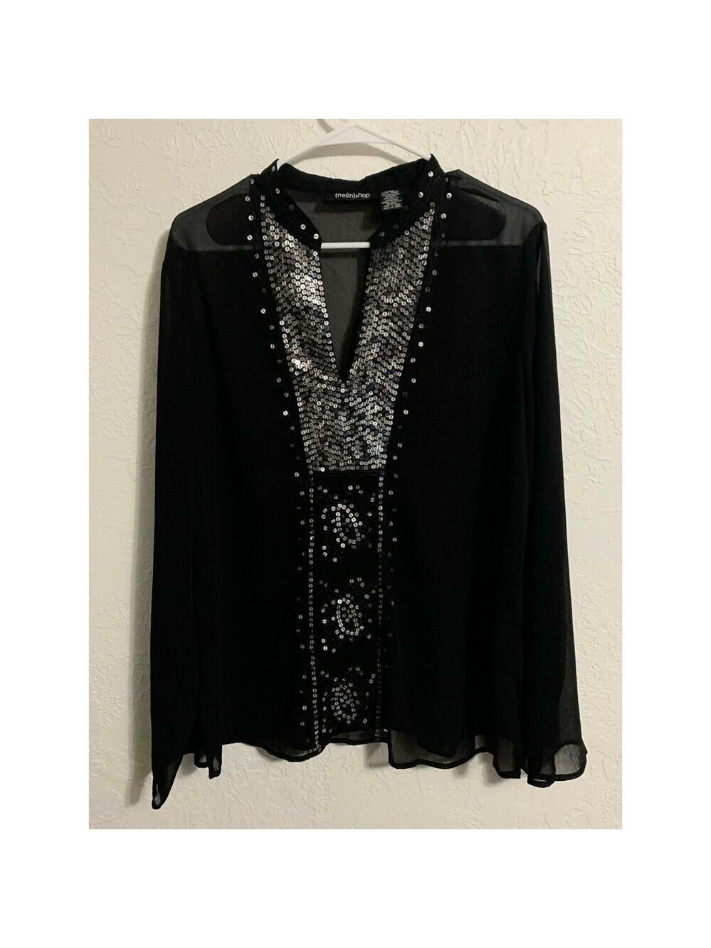 The In Shop Womens Black Top- Xl-Sleeve Sequined Blouse - Picture 5 of 6